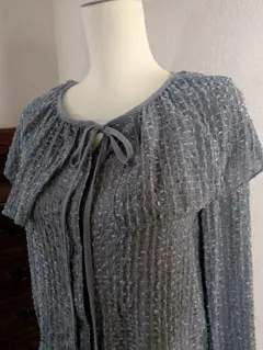 【美品】ナチュラルクチュール　シアーフリンジケープカラーブラウス