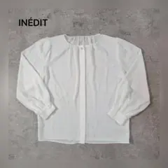 【美品】INÉDIT（イネディ）シフォン ノーカラー ブラウス 長袖（38）