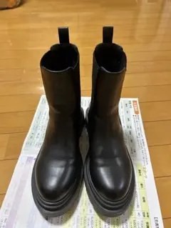 GUブラック サイドゴアブーツ 厚底