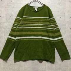 S20 REBECCA MALONE 緑 ストライプ M 七分袖カットソー