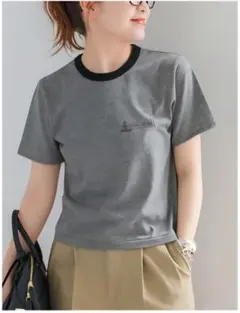 スピック＆スパン リンガーロゴTシャツ グレー 半袖Tシャツ