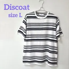 ①【Discoat】ディスコート 白/ネイビーボーダー柄 クルーネックニット　Lのサムネイル