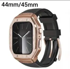 Apple Watch バンド ケース一体 金黒 45 44mm てる