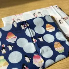 ダブルガーゼ　ハギレ　ペンギンとかき氷柄　2枚セット