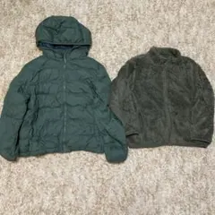 ユニクロ　アウターセット　グリーン　ファーリーフリース通学に！