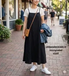 美品　URBANRESEARCH　麻混　キャミワンピース ロング　黒　F