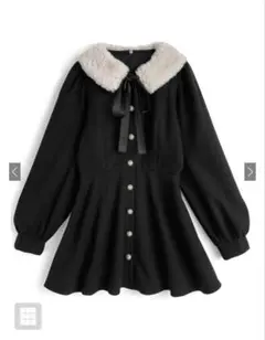 【GRL】 ファーティペット付きパールボタンフレアミニワンピース Mサイズ