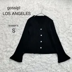 【Gossip!】リブニット Vカーディガン 黒【S】フレア袖 韓国風 Y2K