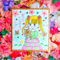 F6号】水森亜土/手描き作品/表裏サイン有/裏描き有り/油彩/高級額縁入