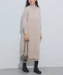 BEAMS HEART ハイネックレイヤード ニットワンピース（洗濯機可能）