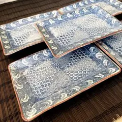 【未使用品】有田焼 乃山窯 染付捻祥瑞 角皿揃 ５客 銘々皿 小皿