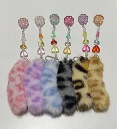 しっぽキーホルダー　肉球チャーム付き　6個セット
