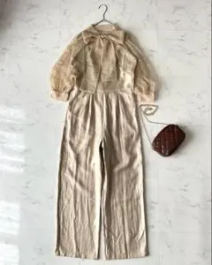 Leja レジャ ドット柄スパンコールパフスリーブボレロオールインワンドレス M