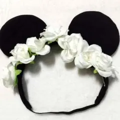 ヘアバンド　ミニー　花冠　花飾り付き　カチューシャ　ホワイト