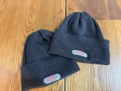 黒色リブ編みニット帽2個セットおそろい