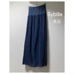 新品同様 シビラ リネンコットンニット タイト マキシロングスカートM ネイビーのサムネイル