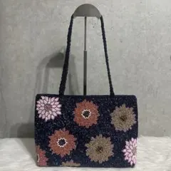 ビーズ ハンドバッグ 手刺繍 総柄 昭和 レトロ 着物 和装のサムネイル