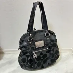 COACH ポピー シグネチャー トートバッグ ブラック キャンバス 가죽