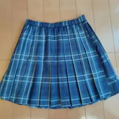 ブルーチェック柄 プリーツスクールスカート丈48ウエストゴムXL