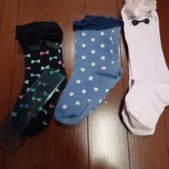 キッズ靴下 3足セット 水玉リボン柄