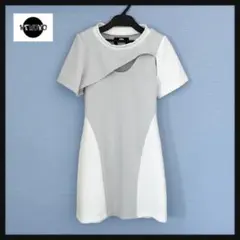 Kemono カットオフワンピース white x grey