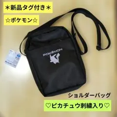 ＊新品タグ付き＊ ポケモンロゴ ピカチュウ刺繍 ショルダーバッグ 黒