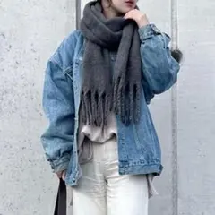 マフラー ストール グレー 大判 無地 シンプル 厚手 防寒 防風 男女兼用