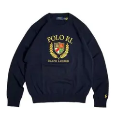 POLO RALPH LAUREN コットン クルーネック ネイビーニット XL