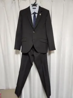 【165cm】　男子卒業式スーツ　黒スーツ＆水色シャツセット