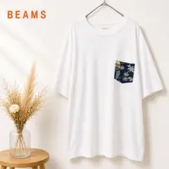 BEAMS ビームス 半袖Tシャツ M 白 花柄ポケット コットン メンズのサムネイル