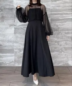 JUNOAH チュールボレロ＋フレアキャミワンピースセット L