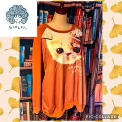 Y004 Scolar 猫プリント オレンジ スウェット