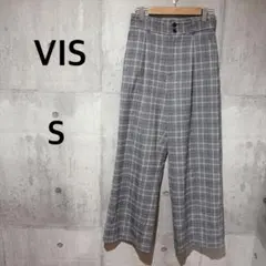 VIS ✳︎ワイドパンツ ウエストゴム　レディース　グレー　チェック柄　レーヨン