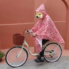 自転車用フード付きカッパ 赤白 ポンチョ
