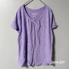ヘインズ 半袖 Tシャツ Vネック ギャザー 無地 2L 紫 レーヨン ゆったりのサムネイル