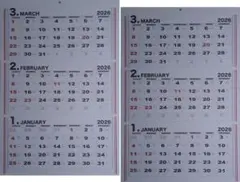 2冊　3ヶ月 大判 大きい カレンダー　A2 62 x 42cm 2026