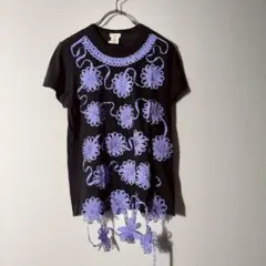 tao タオコムデギャルソン 半袖カットソー Tシャツ 花柄テープ 黒のサムネイル