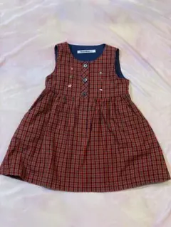 familiar ノースリーブジャンバースカート 赤と緑のチェック　90cm