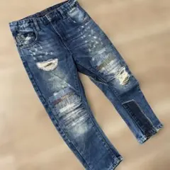 ZARA未使用ダメージ加工ストレートデニムパンツ 110