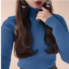 グレイル◇GRL タートルネックリブニットトップス M ロイヤルブルー シンプル