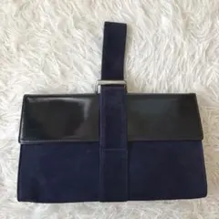 希少◎paco rabanne パコラバンヌ スエードハンドバッグ ネイビー 