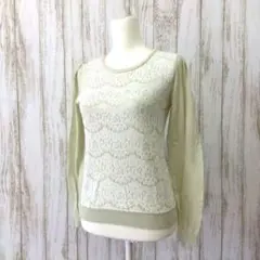 【earth music&ecology】パールネック　レース切替カットソー　M