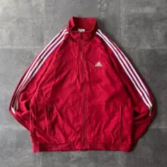 00s adidas ナイロンジャケット 刺繍ロゴ 赤 L A745 3本ライン