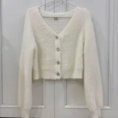 INGNI フェザーヤーンVネックニット カーディガン アイボリー M ホワイト