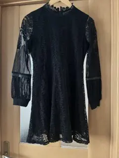 長袖ミニワンピース 黒レース　シースルー　韓国　結婚式　二次会