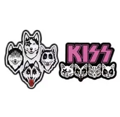 【新品】KISS風 音楽 ピンバッジ 2点セット 犬・猫 ロック メイク 派手