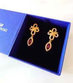 ほぼ新品 SWAROVSKI Vintage ゴールド ピアス スワロフスキー