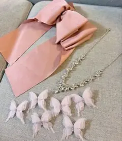 結婚式リボンヘアアクセサリー×ネックレス×蝶々ヘアクリップ　セット