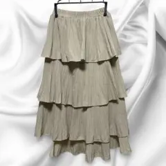 ティアードスカート プリーツ アシンメトリー アイボリー フリーサイズ