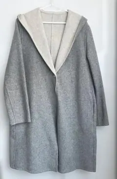 【美品】UNIQLOダブルフェイスフーデッドコート　ライトグレー